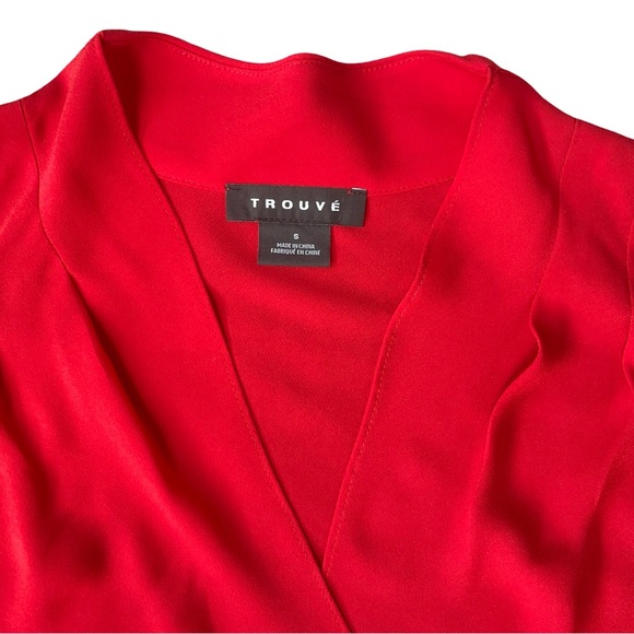 Trouvé Red Drape Front Ruched Blouse Long Sleeve V-Neck – Size Small - Picture 8 of 16